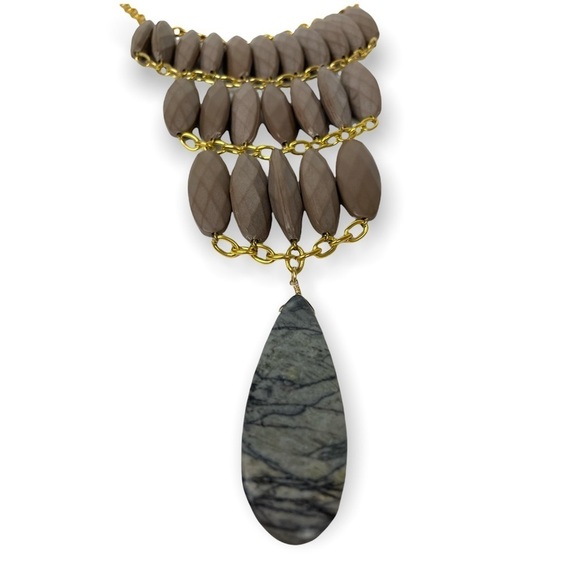 David Aubrey Anthropologie Statement Necklace Brown teardrop chunky fashion boho - Picture 2 of 3